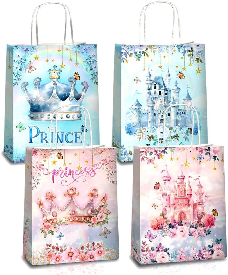 JOYGATHER 24 Pcs Princess Prince Party Favor Bags with Handles - Prince Princess Castle Goodie Gift Candy Treat Paper Bags for Birthday Gender Reveal Baby Shower Party - Image 1